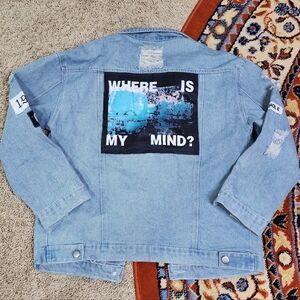 Amazon Light Blue Denim Jean Jacket with Graphic Back Patch